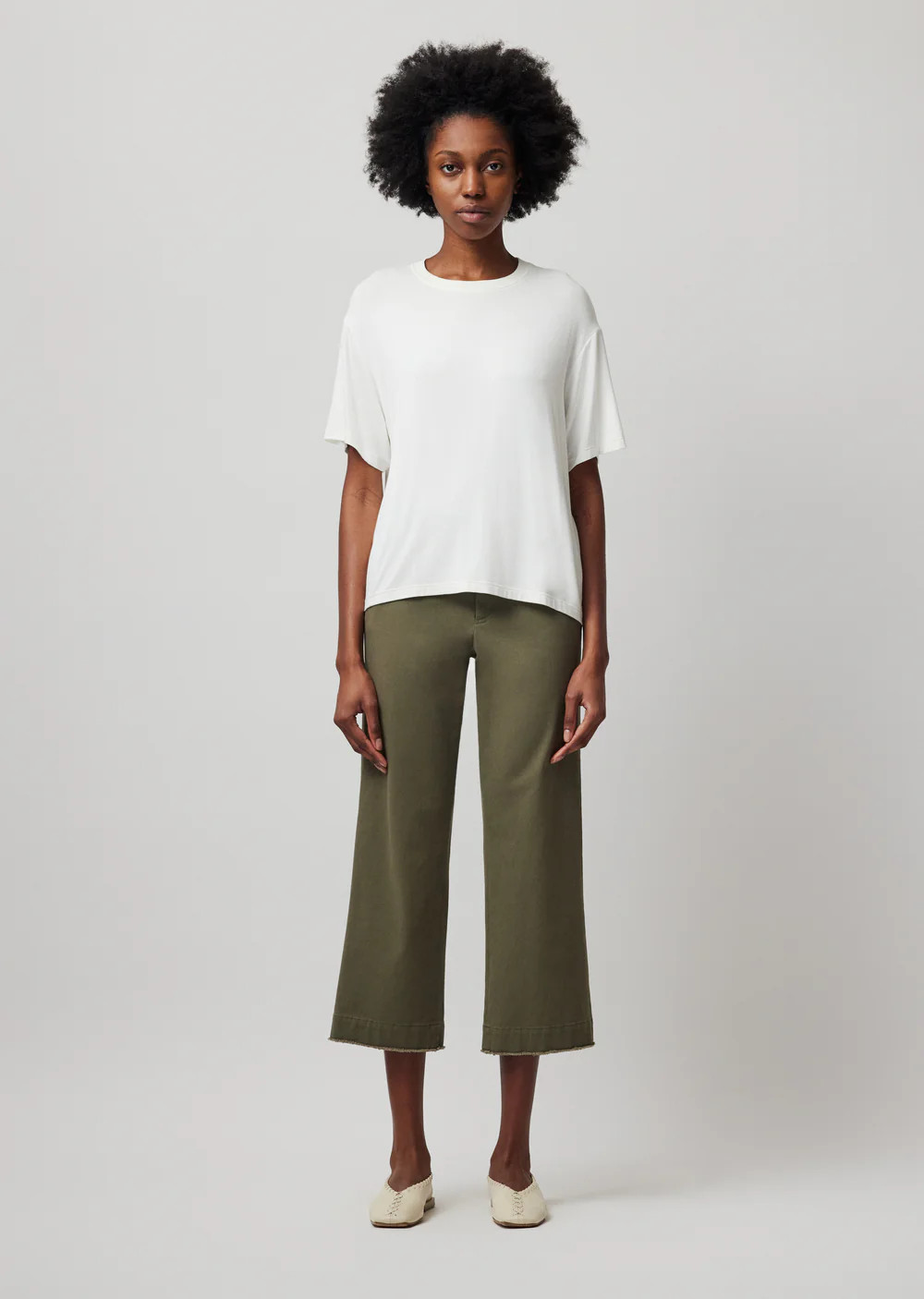 Viscose Blend Jersey Crew Neck Relaxed Tee - White | ATM Collection