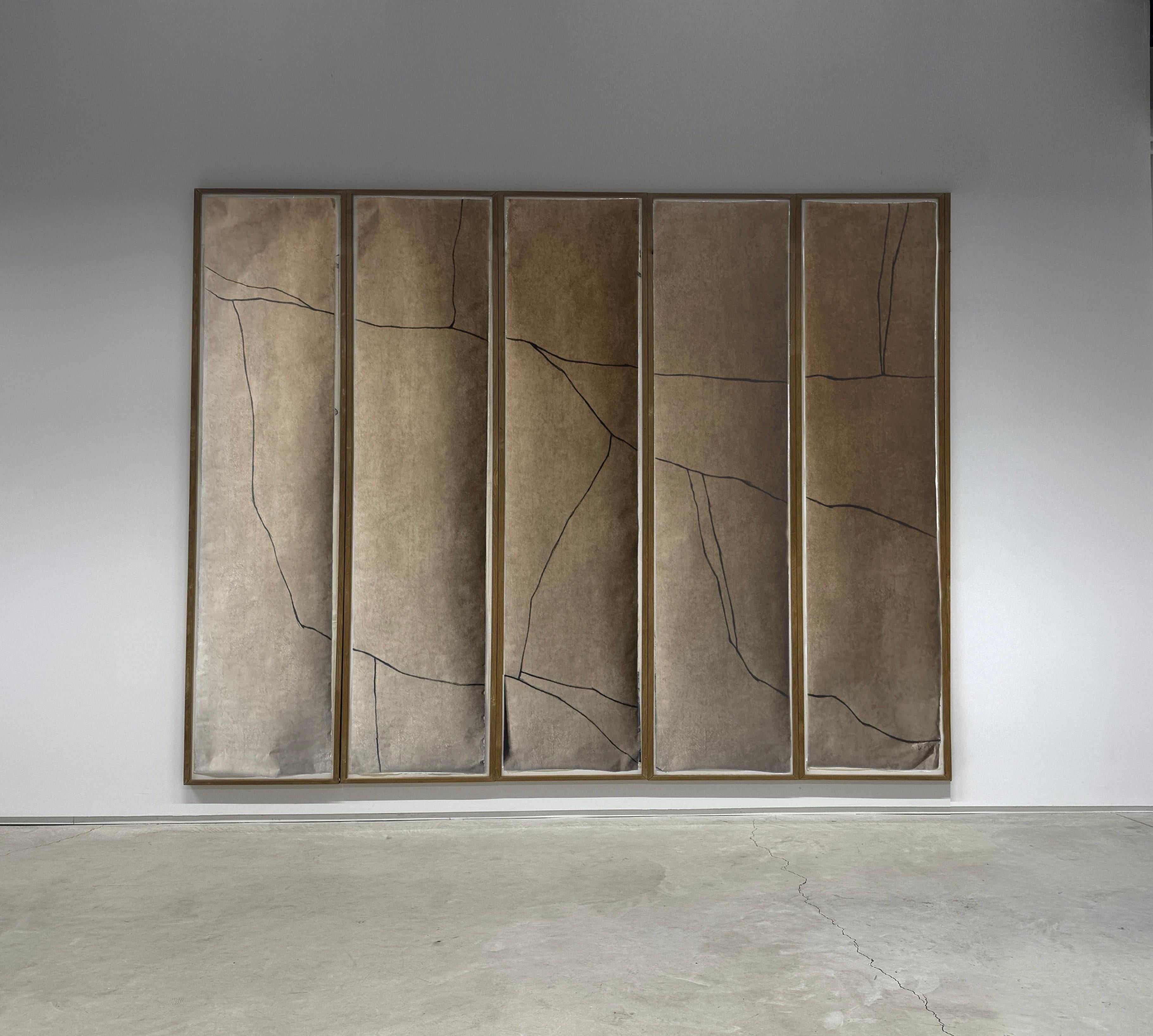 ABSTRACT Earth Tones Black Lines Composition 5 Paintings Artist Alicia Gimeno2025 | 1stDibs