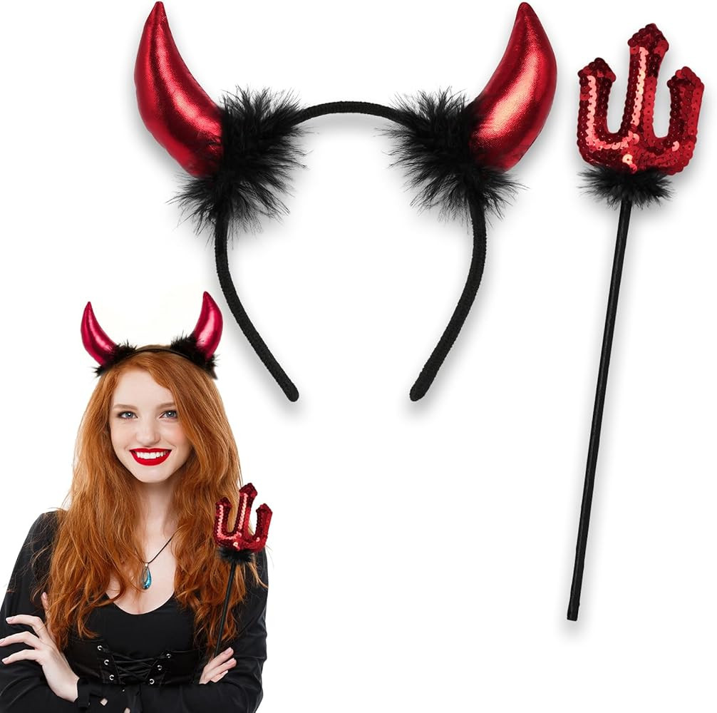 ROSAUI Devil Horns Headband & Sequin Pitchfork Set – Halloween Costume Accessories for Adults, ... | Amazon (US)