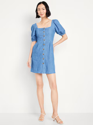 Puff-Sleeve Jean Mini Dress | Old Navy (US)