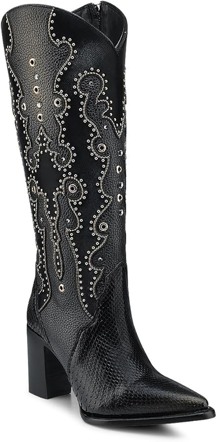 CUADRA Women's Western High Boots in Python and Bovine Leather Black 4I14PH | Amazon (US)