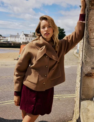 Camel Wool-Blend Neck Tie Jacket | Nobody's Child