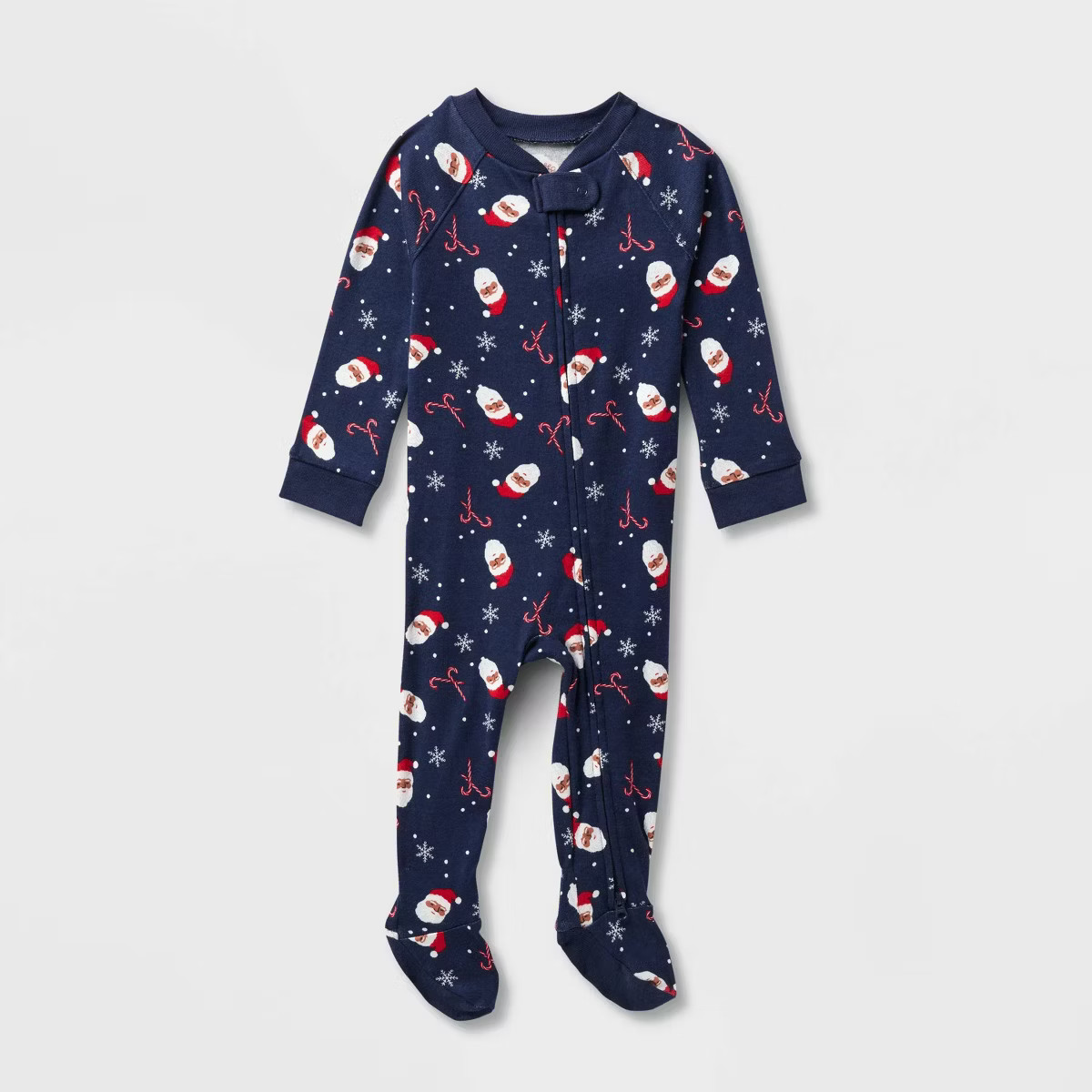 Baby Santa Print Ribbed Holiday Matching Family Footed Pajamas - Wondershop™ Navy Blue | Target