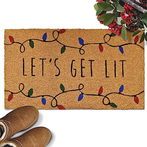 MAINEVENT Let's Get Lit Funny Christmas Door Mats for Front Door 30x17 Inch, Christmas Door Mat Outdoor, Outdoor Christmas Door Mat Funny Christmas Mat for Front Christmas Mat Coir | Amazon (US)