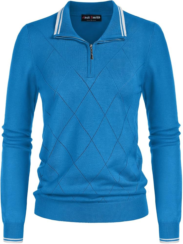 JACK SMITH Pullover Sweaters for Women Long Sleeve Argyle Quarter Zipper Collar Polo Sweater Ribb... | Amazon (US)