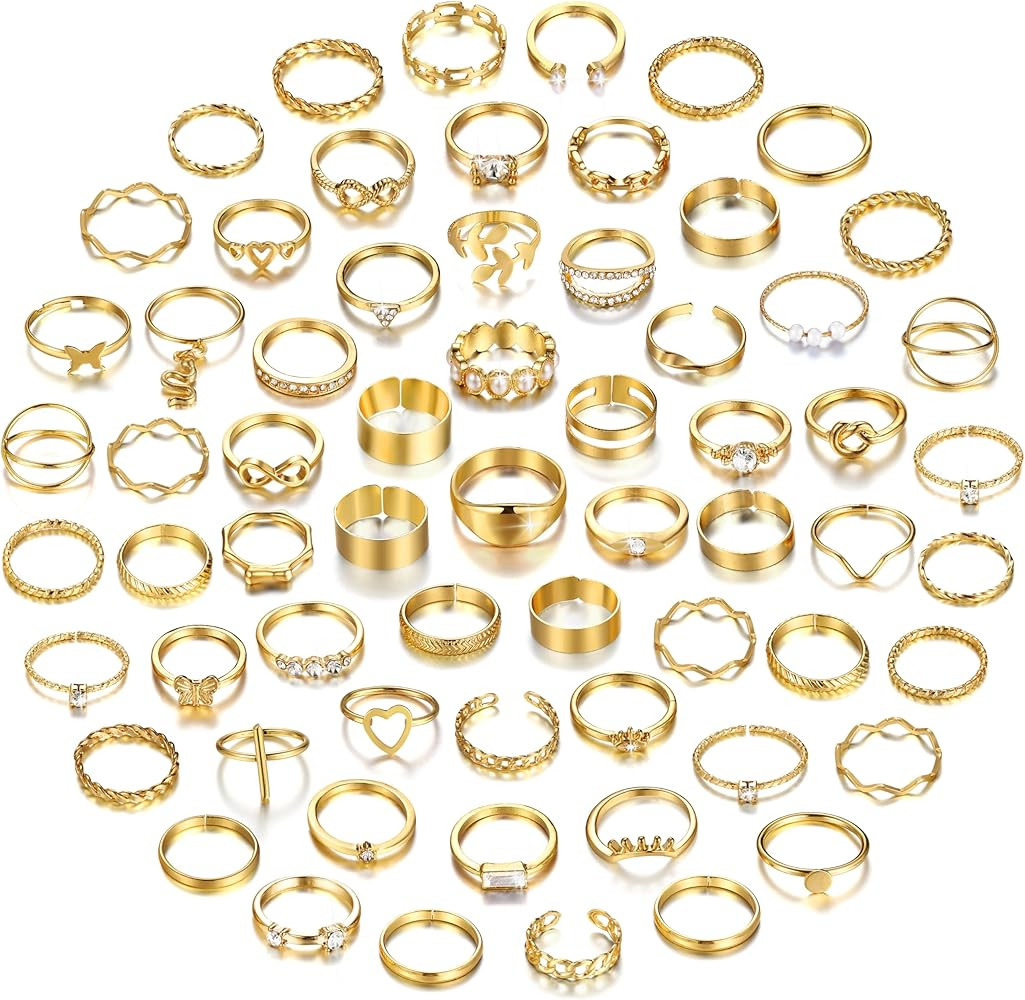 FAXHION 60 Pcs Gold Stackable Rings for Women, Knuckle Rings Chunky Gold Ring Set Dainty Stacking... | Amazon (US)