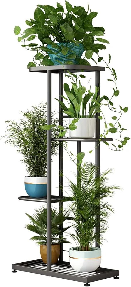 LINZINAR Plant Stand Metal 4 Tier 5 Potted Multiple Flower Pot Holder Shelf Indoor Outdoor Plante... | Amazon (US)