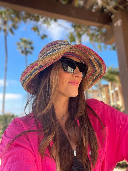 Colorful striped Sun hat & hot pink gauze button down top & short set (size small) 💗 plus a pair of one my favorite amazon sunnies 

Amazon vacation, Amazon fashion, vacation outfits, beach style 

#LTKswim #LTKtravel #LTKfindsunder50