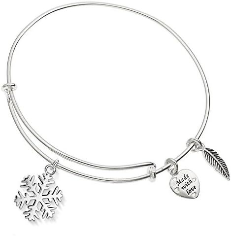 Enni of York Holiday Snowflake Charm Silver-Tone Expandable Bangle Bracelet | Amazon (US)