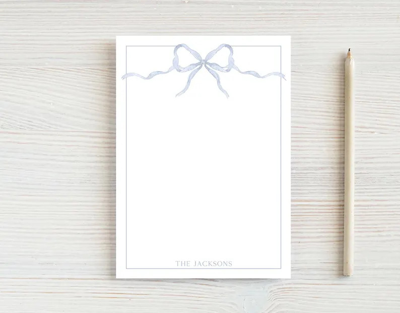 Personalized Watercolor Blue Bow Notepad - Etsy | Etsy (US)