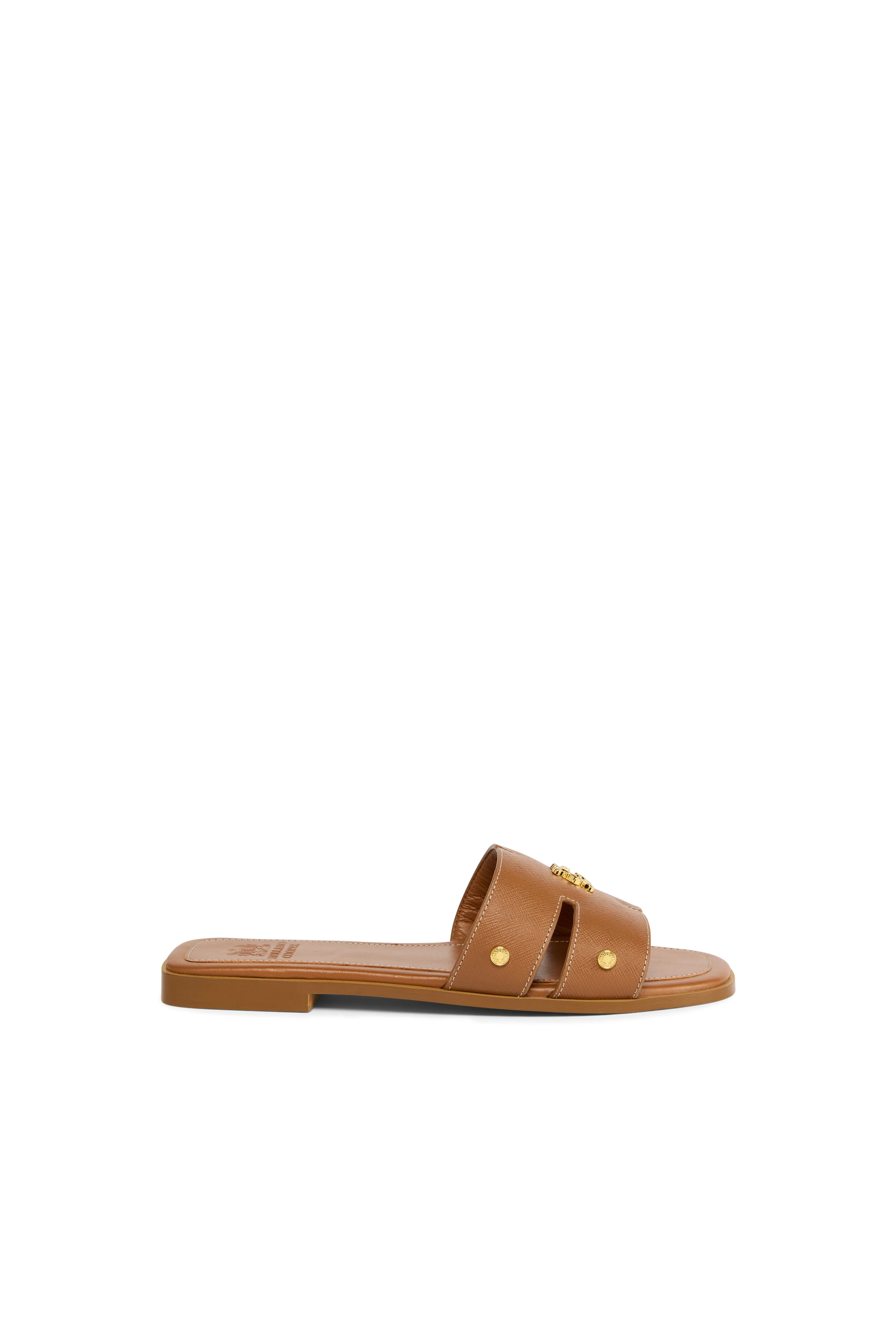 Heraldic Monogram Slides (Tan Saffiano) | Holland Cooper