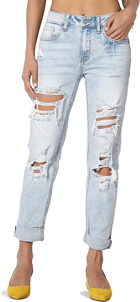 TheMogan Washed Denim Boyfriend Girlfriend Dad Mom Relaxed Fit Jeans | Amazon (US)
