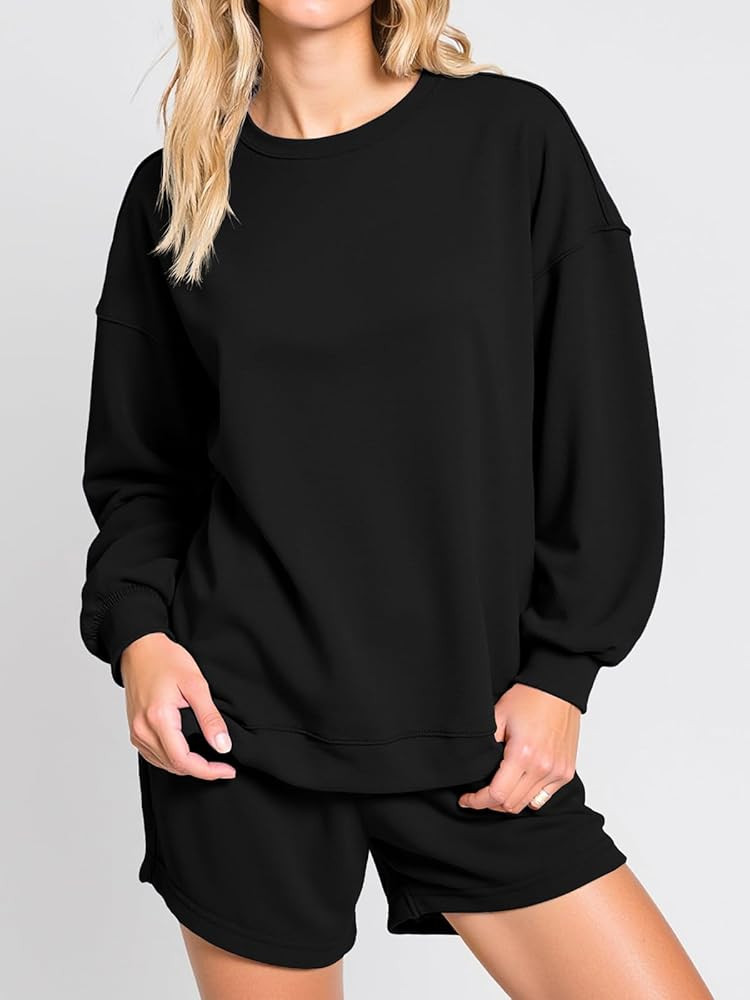 Tankaneo Womens Oversized 2 Piece Outfits Sweatsuit Casual Long Sleeve Crewneck Sweatshirts Sweat... | Amazon (US)