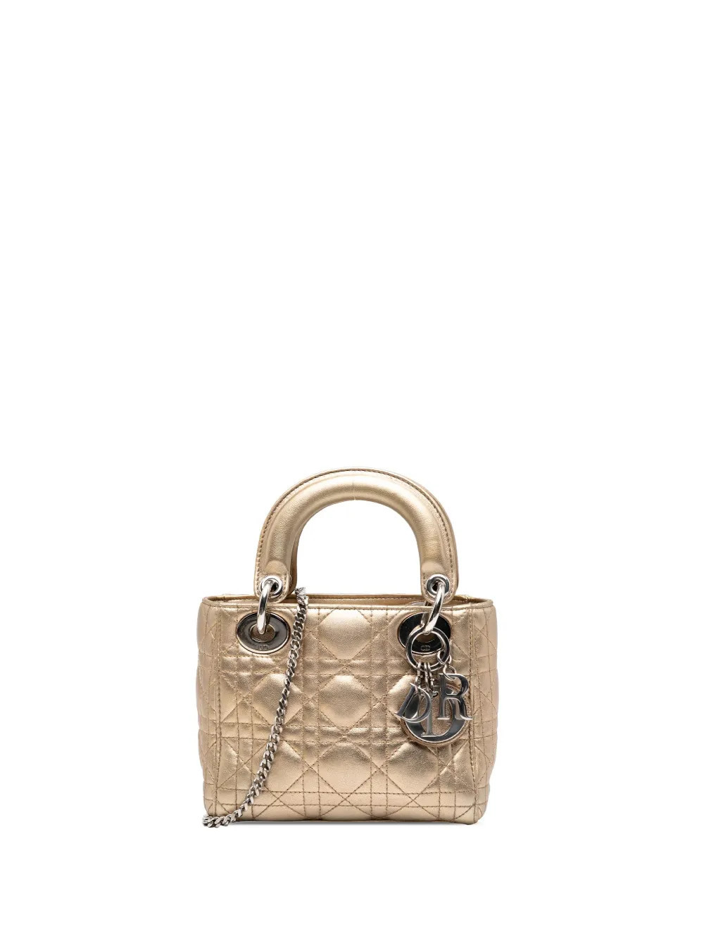 Christian Dior Pre-Owned 2014 Mini Metallic Lambskin Cannage Lady Dior satchel - Gold | Farfetch Global