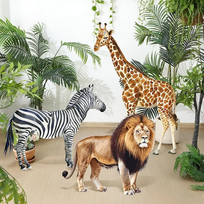 Amyhill 3 Pcs Jungle Safari Animal Cardboard Cutout Standup Life Size Safari Birthday Party Decor... | Amazon (US)