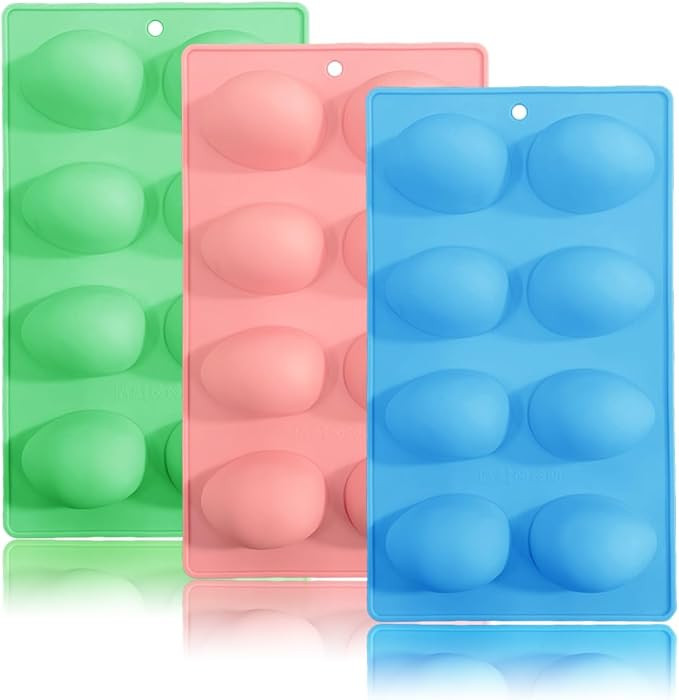 3 Pack 3D Easter Egg Silicone Molds, 8 Cavity Egg Shape Non-stick Baking Molds Tray DIY Baking To... | Amazon (US)