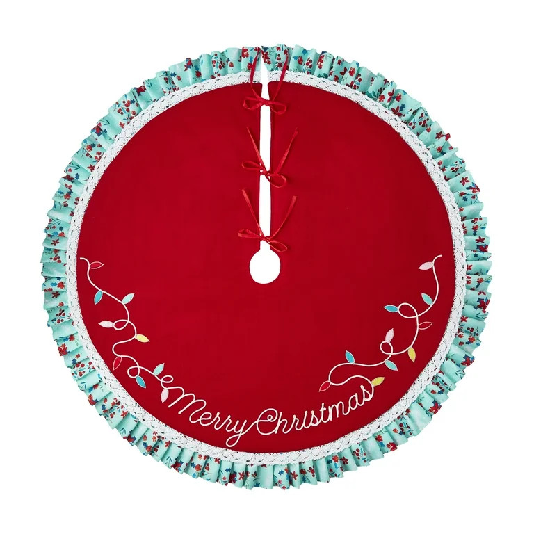 The Pioneer Woman Red Knit Polyester Christmas Tree Skirt, 48"x 48" | Walmart (US)