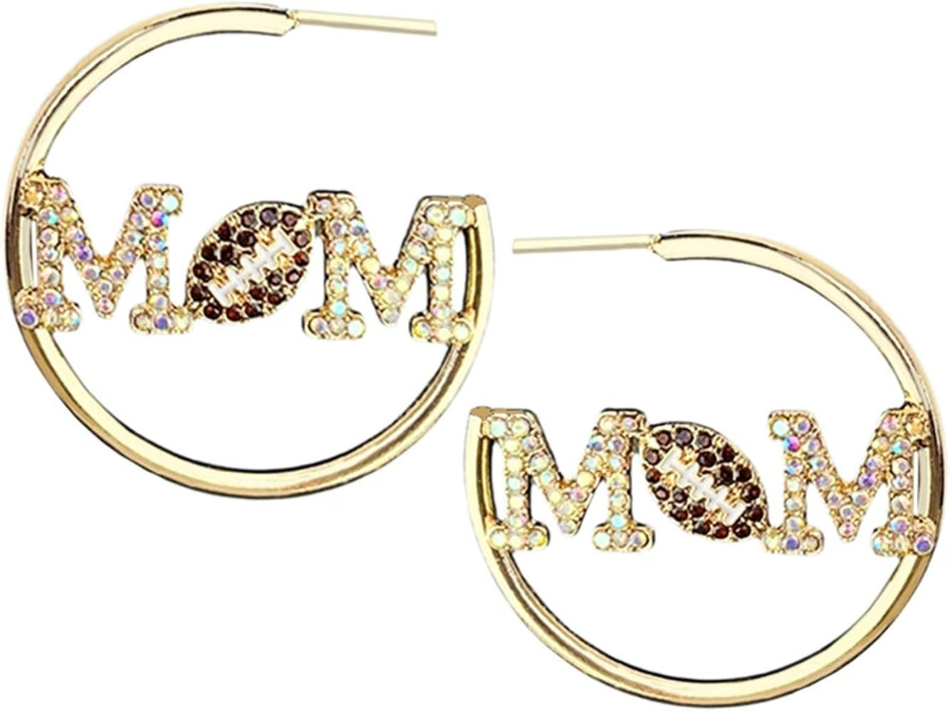 Sport Mom Hoop Earrings for Women Football Sparkly Rhinestone Hoop Earrings Mother's Day Gift | Amazon (US)
