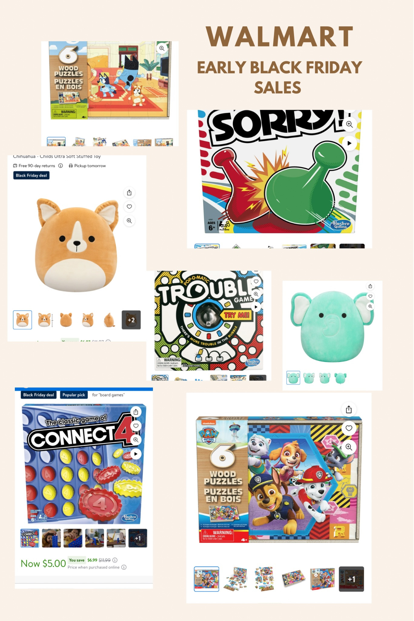 Walmart early deals on puzzles, games and squishmallows for $5 each!  

#LTKSaleAlert #LTKGiftGuide #LTKHoliday