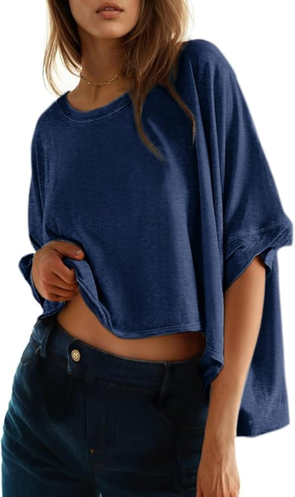 Dokotoo Summer Tops 2024 Womens Solid T Shirts for Women Loose Oversized Shirts Basic Tee | Amazon (US)