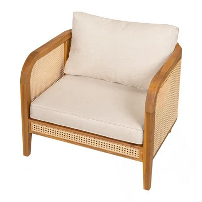 Outdoor Patio Cushioned Arm Chair With Weatherproof Wood Frame And Plush Bohemian Upholstery For All-Season Use. | Wayfair North America