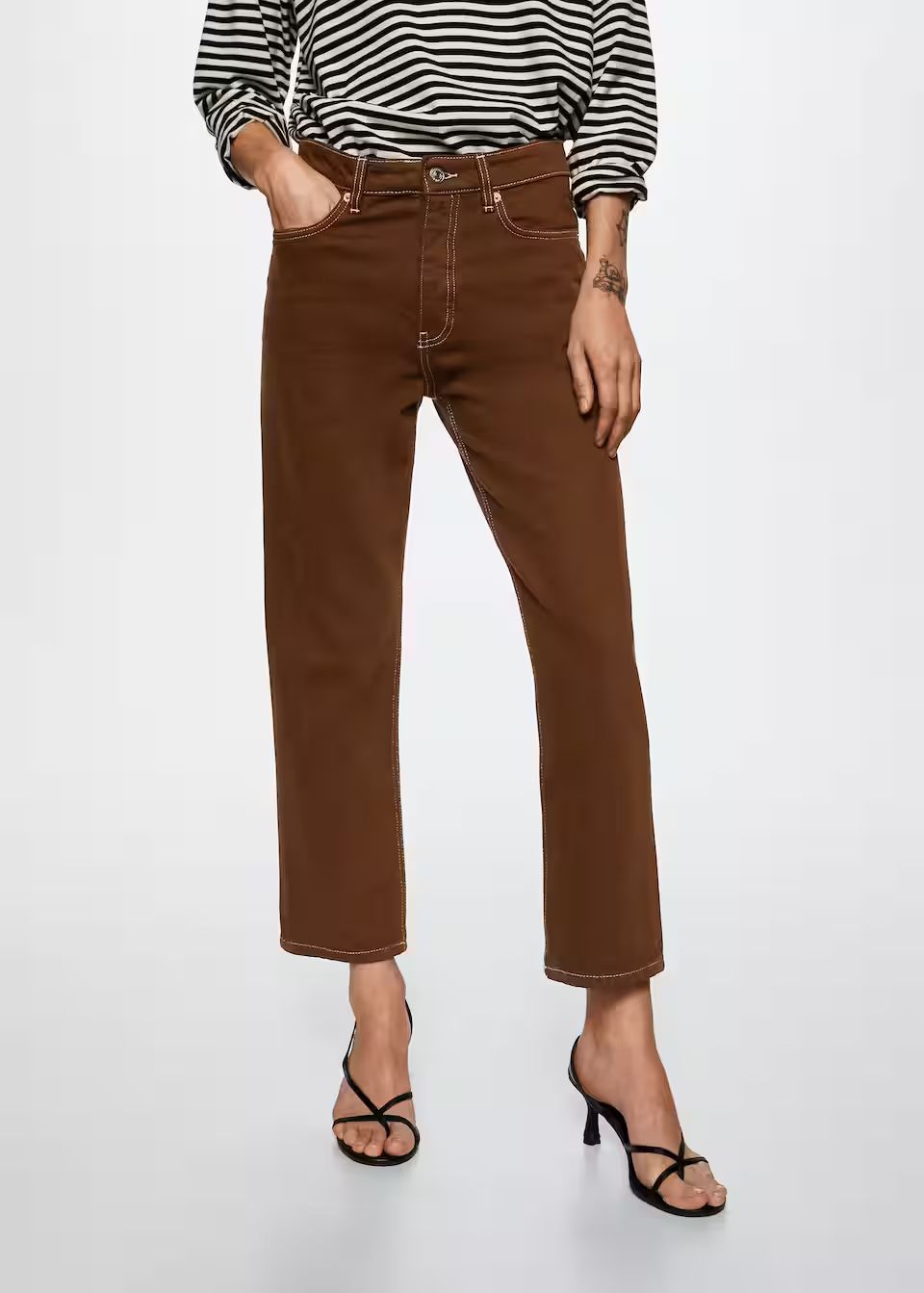 High-waist cropped straight jeans | MANGO (US)