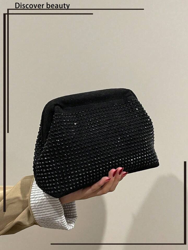 1pc New Style Black Clutch Purse With Rhinestone, Shiny Handbag, Elegant Coin Pouch, Cosmetic Bag... | SHEIN