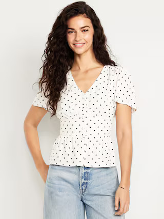 V-Neck Button-Down Crepe Top | Old Navy (US)