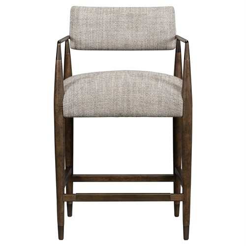 Wally Mid Century Modern Grey Performance Brown Wood Counter Stool | Kathy Kuo Home