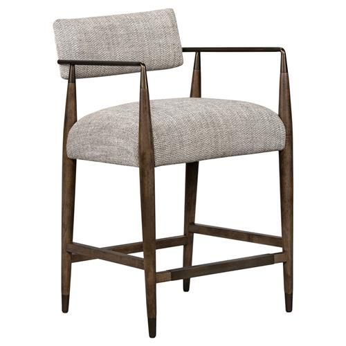 Wally Mid Century Modern Grey Performance Brown Wood Counter Stool | Kathy Kuo Home