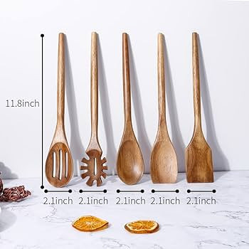 Exquisite Wooden Cooking Utensils For Kitchen, Set Of 5, 12 Inch Acacia Wood Kitchenware Tool Set... | Amazon (US)