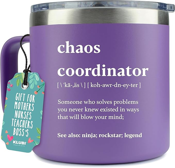 KLUBI Chaos Coordinator Tumbler Mug 14oz Purple Gifts for Women Thank You Gifts Nurses Week Gifts... | Amazon (US)