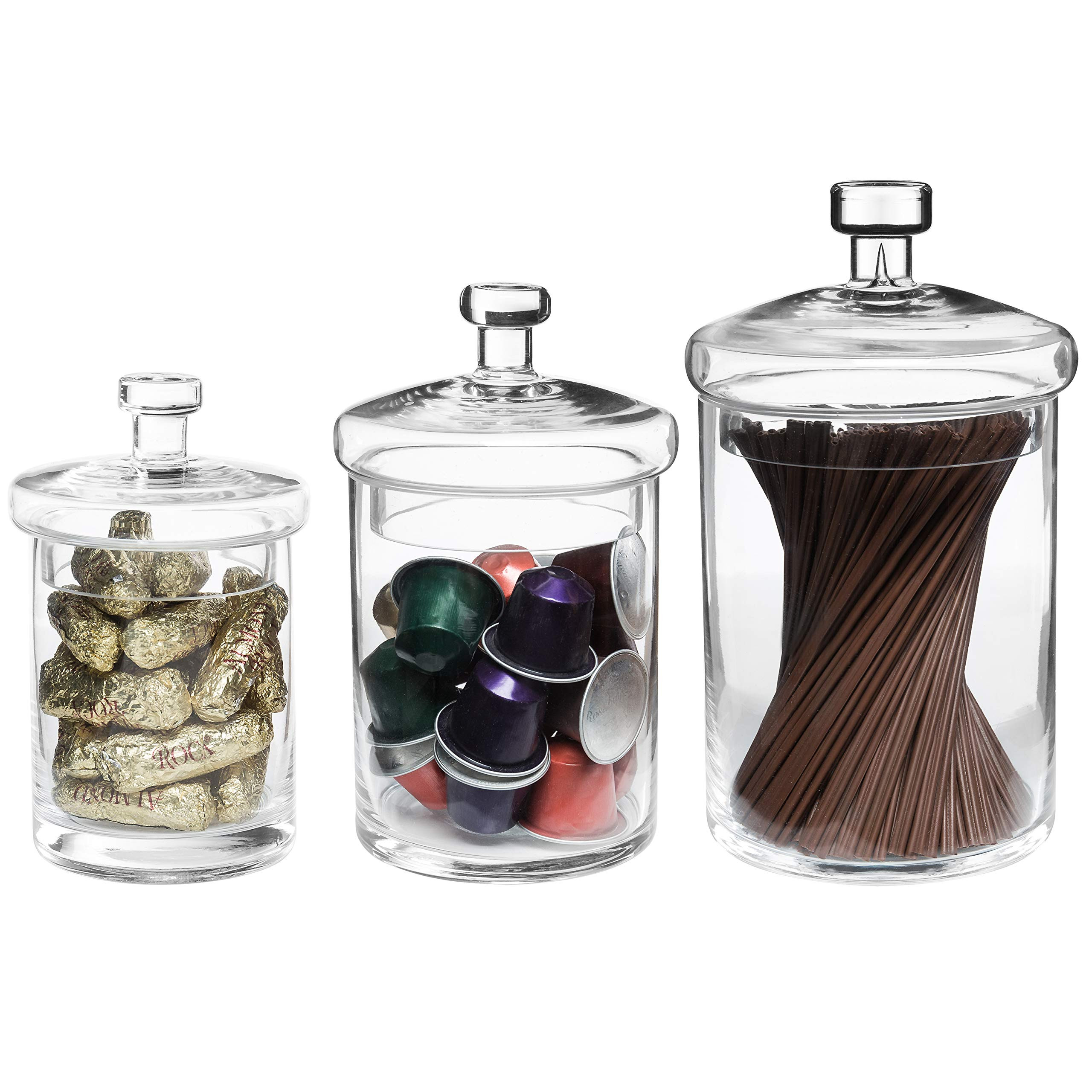 MyGift Decorative Clear Glass Cylinder Apothecary Storage Jars with Lids, Set of 3 | Amazon (US)