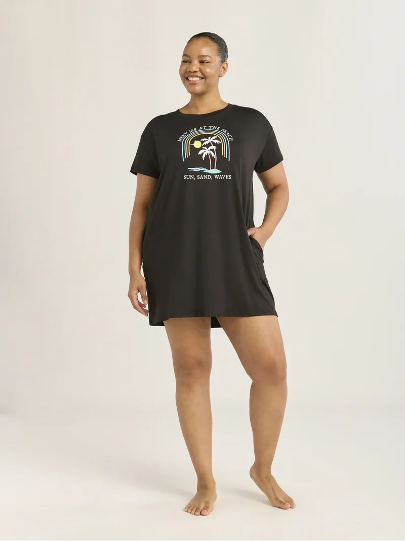 Joyspun Women's Sleepshirt with Short Sleeves, Sizes S/M to 2X/3X - Walmart.com | Walmart (US)