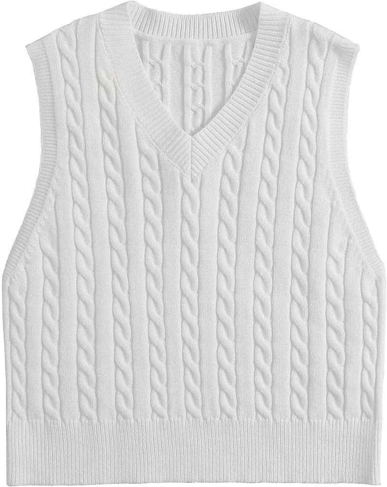 Locachy Women's Vintage Loose V Neck Sleeveless Cable Knit Preppy Style Pullover Sweater Vest | Amazon (US)