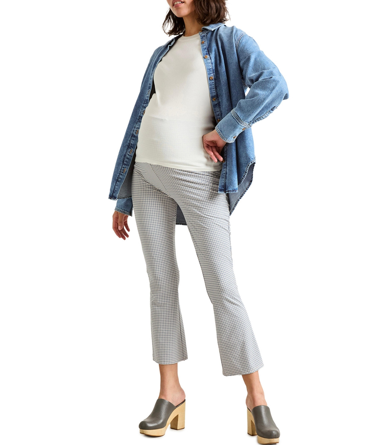 Hatch Collection Maternity The Ultimate Over the Bump Crop Flare Legging - Blue/white houndstooth | Macy's