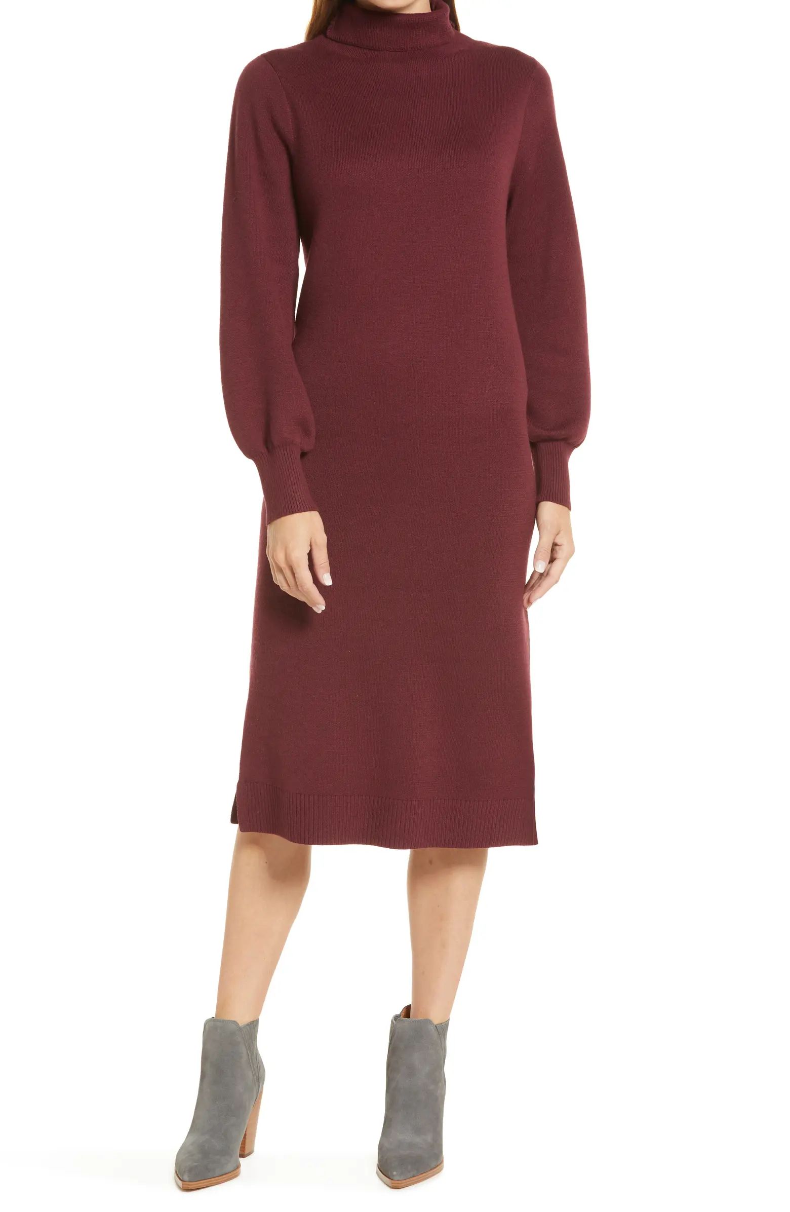 Caslon® Double Knit Long Sleeve Turtleneck Sweater Dress | Nordstrom | Nordstrom