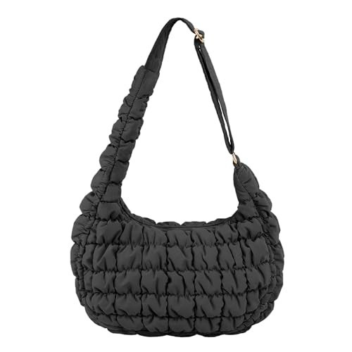 Puffer Tote Bag, Small Tote Purse Lightweight for Everyday Hobo Handbag Black L | Amazon (US)