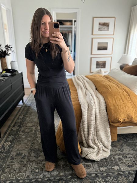 Obsessed with all things slinky rib! Love my long sleeve slinky ribs and just got these pants and short sleeve shirt in black and a few colors (the olive is 🤌). Wearing a M in both!

#LTKmidsize #LTKfindsunder100 #LTKstyletip