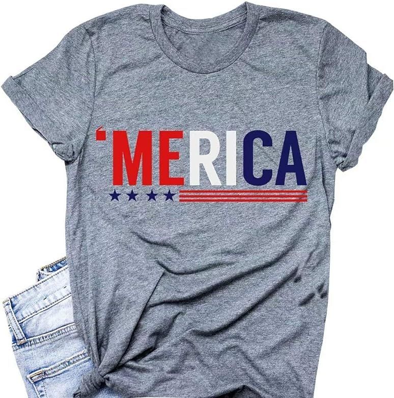 Funny Cute American Flag Tee Shirts for Women Short Sleeve USA American Flag Print Graphic Tee Sh... | Amazon (US)