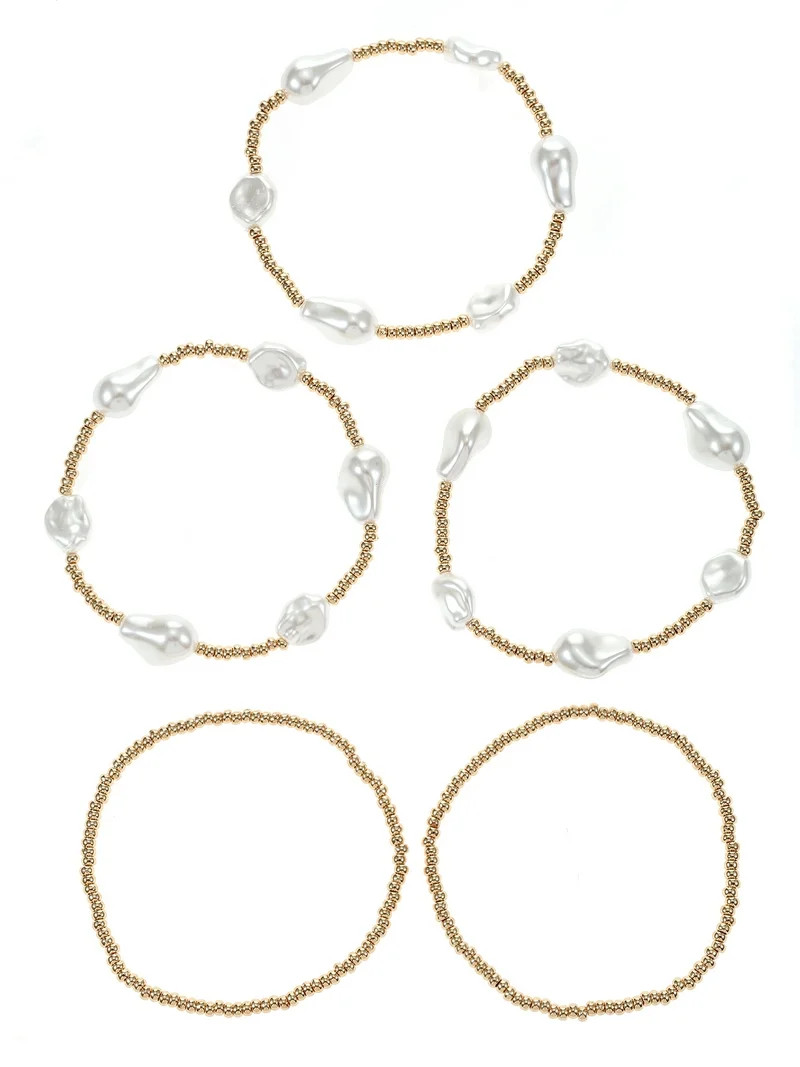 Time and Tru 5-Piece Pearl & Beaded Bracelet Set | Walmart (US)