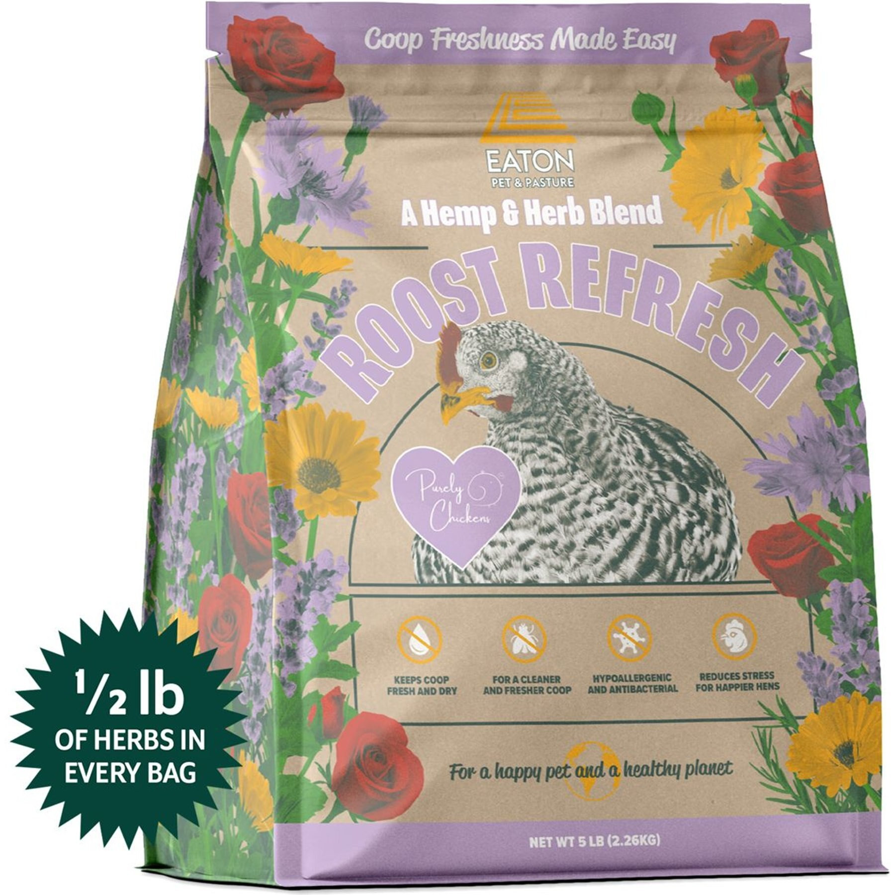 Eaton Pet & Pasture Roost Refresh Hemp & Herb Blend Odor Eliminator Pest Control Chicken Bedding, 5-lb bag | Chewy