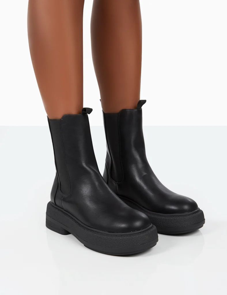Barbie Black Pu Platform Chunky Sole Chelsea Boots | Public Desire