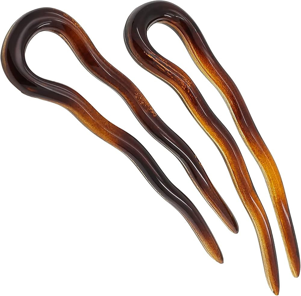 Camila Paris AD823 French Twist Stick Hair Fork, 2 Small Wavy U Shaped Hair Pin Clip for Spiral U... | Amazon (US)