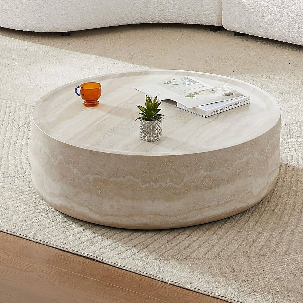 Round Coffee Table for Living Room Circle Coffee Table Modern Drum Center Table for Apartment, No... | Amazon (US)