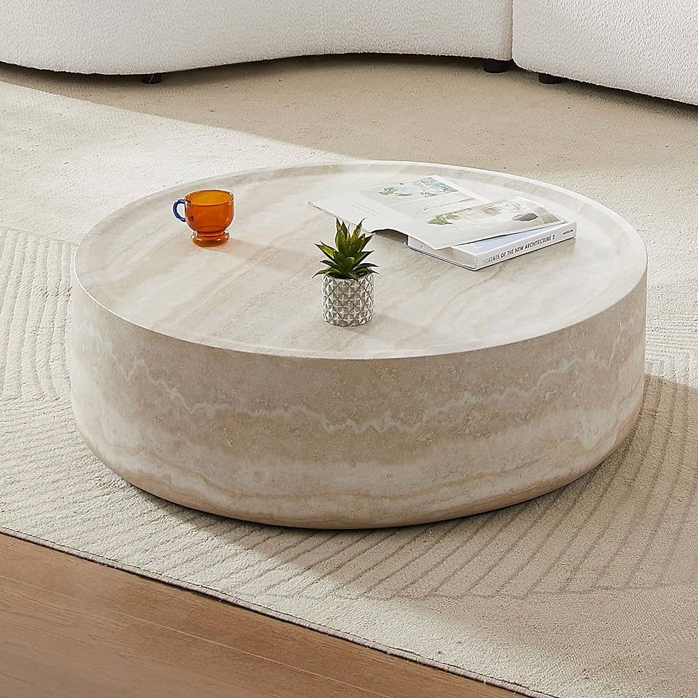 Round Coffee Table for Living Room Circle Coffee Table Modern Drum Center Table for Apartment, No... | Amazon (US)