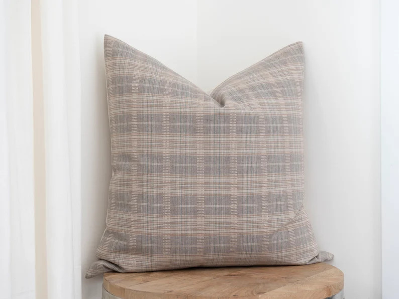 ADDISON || Grey Plaid Pillow Cover Light Grey Plaid Pillow Blue-Gray Plaid Pillow Modern Plaid Pi... | Etsy (US)