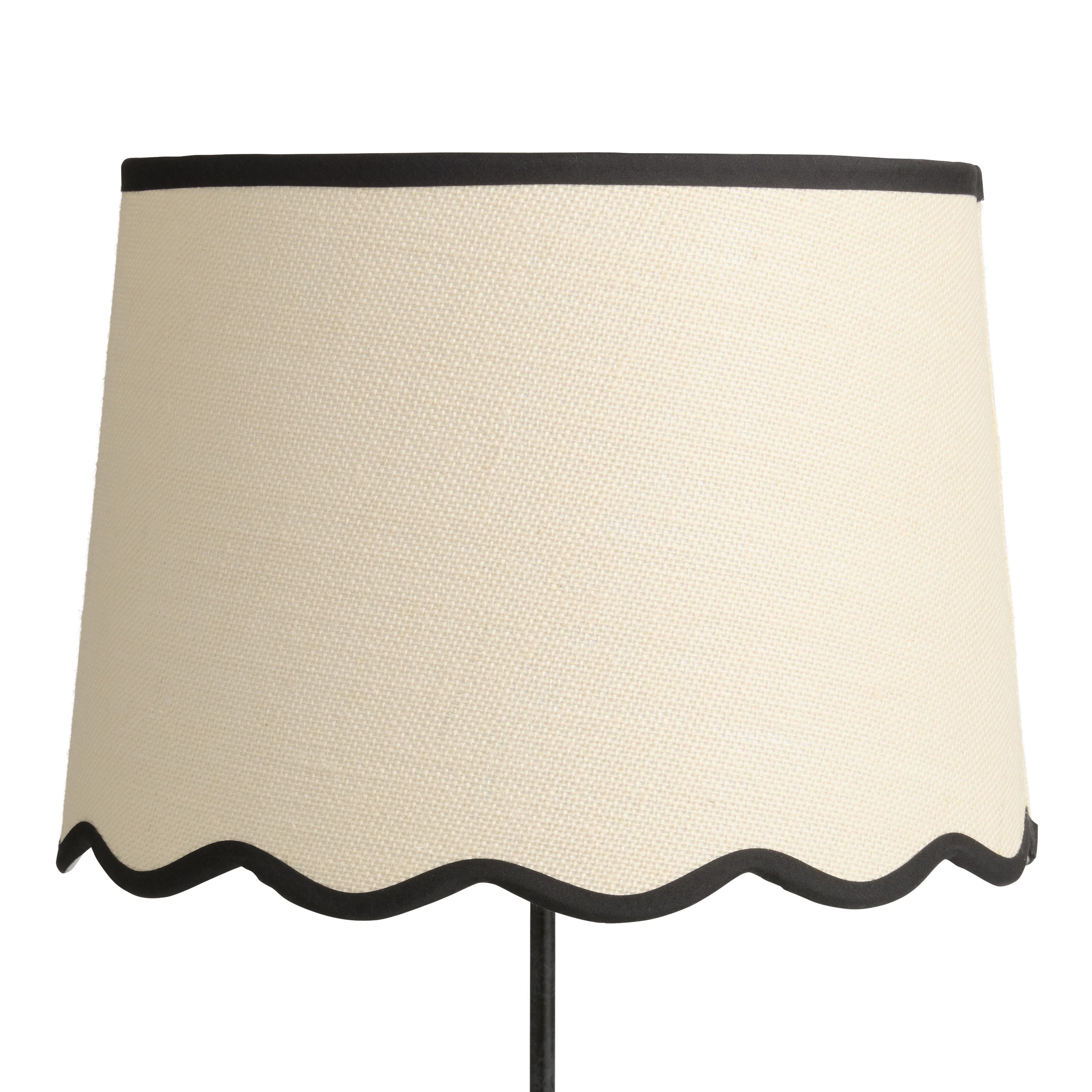 Textured Oatmeal and Black Trim Linen Wavy Table Lamp Shade | World Market