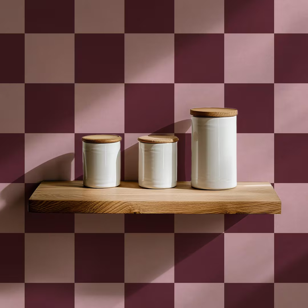 Checkered Tile Wallpaper: Maroon & Pink Peel and Stick Accent - Etsy | Etsy (US)
