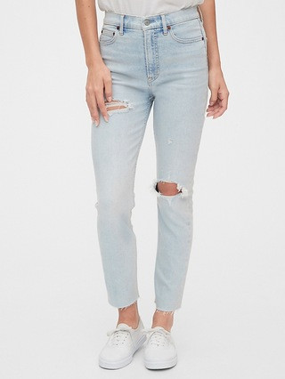 High Rise Destructed Cigarette Jeans with Secret Smoothing Pockets | Gap (US)